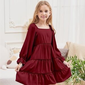 Girls tie back long sleeve ruffle dress